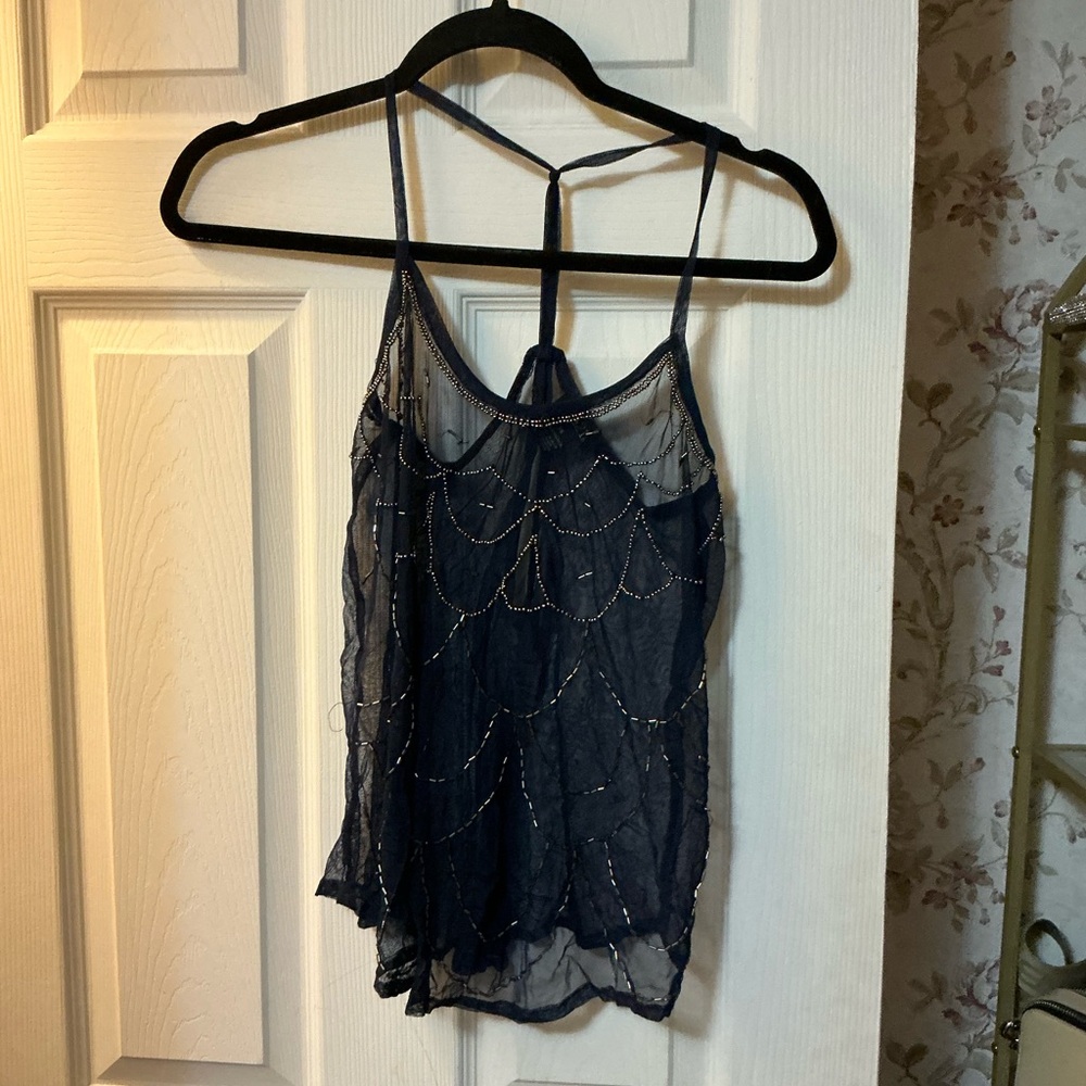 Rue21 Navy Blue Sheer Beaded Camisole